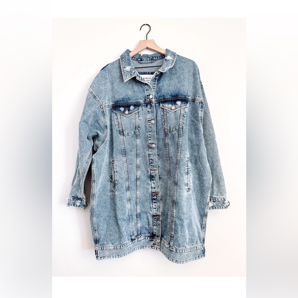 Marcella Rio Oversized Distressed Denim Jacket XL NWT 100% Cotton Light Wash